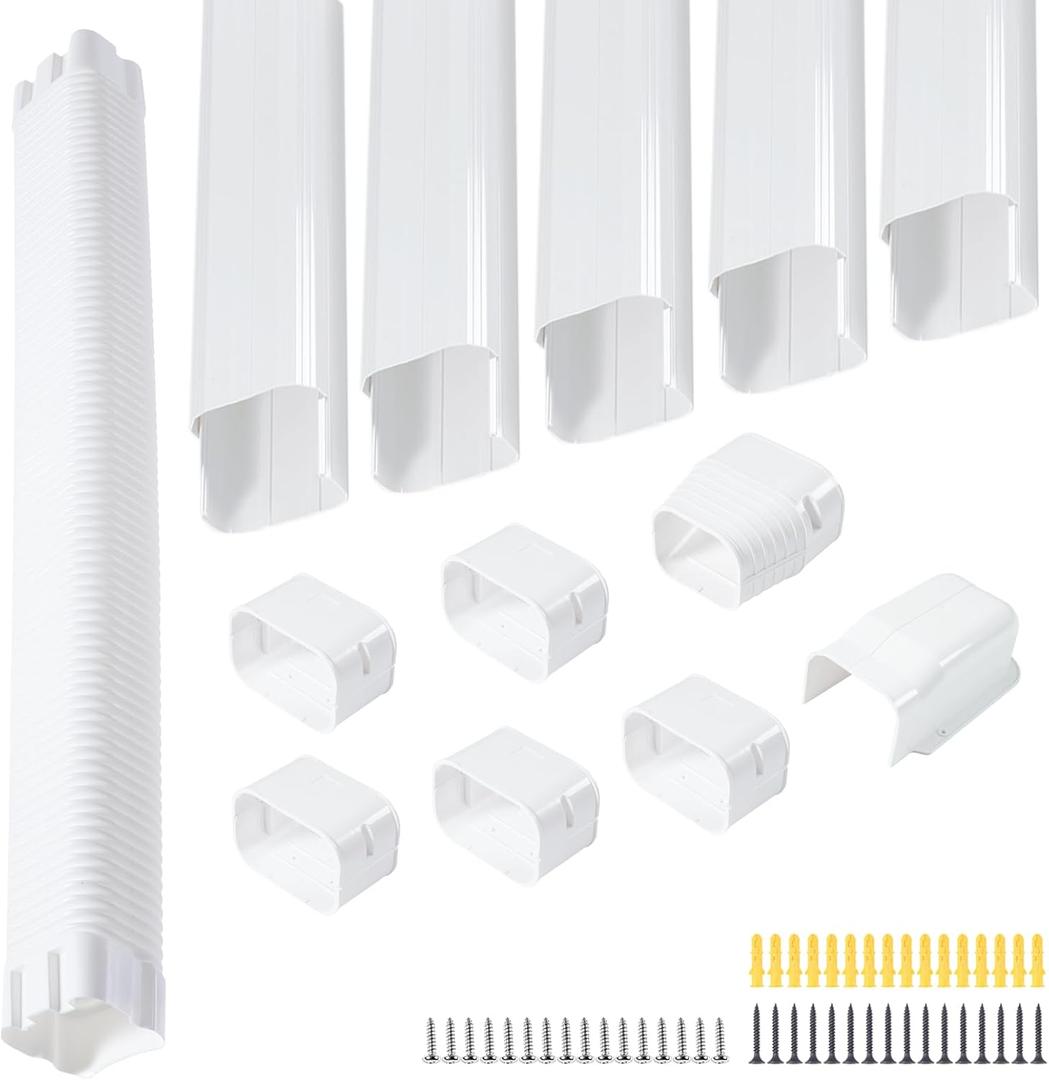 4 Inch 10Ft PVC Mini Split Line Set Cover, Paintable Slim Decorative Tubing Kit for Ductless Air Conditioners, Central AC, Heat Pump Systems, HVAC Line Hide - white