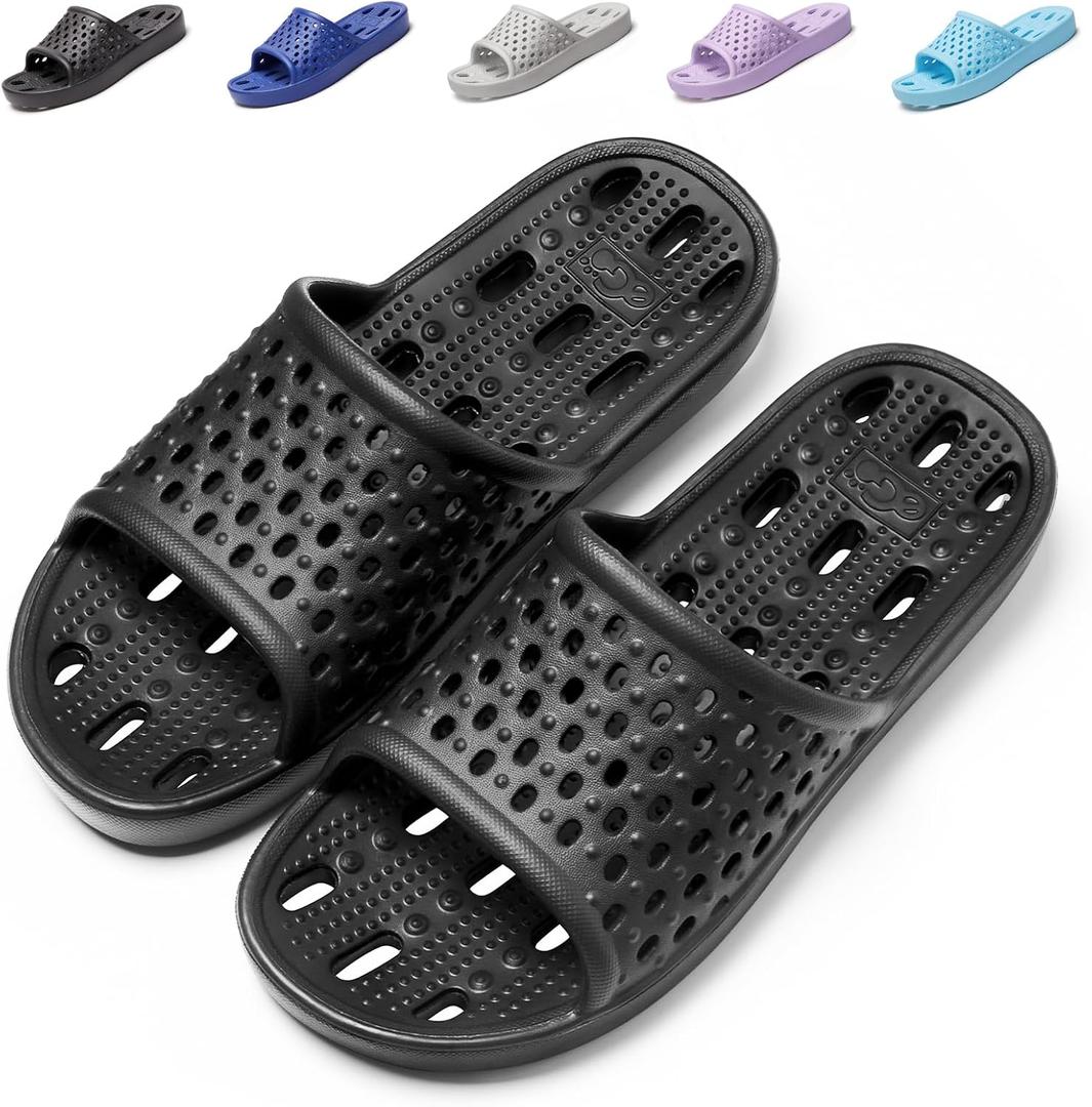 Aoowoll Mens Shower Shoes With Holes Dry Quickly Bath Slippers Womens Non Slip Indoor Home Bedroom Pool Spa Guest College Dorm