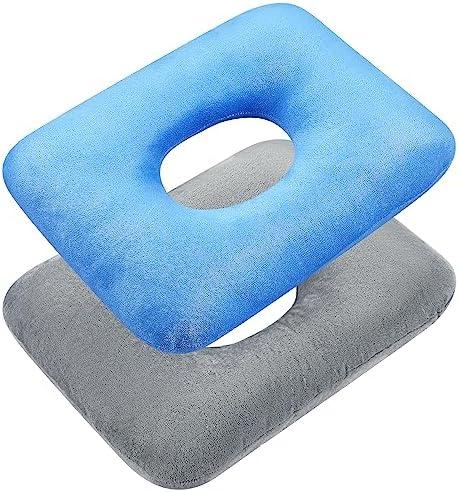 Sintuff 2 Pcs Sitting Donut Pillow for Tailbone Pain, Hemorrhoids, Bed Sores, Pregnancy, Pain Relief Seat Cushion Anti Decubitus Cushion Donut Shaped Postpartum Pillow for Home(Gray, Blue)