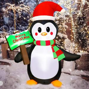 ATDAWN 5ft Christmas Inflatables Blow Up Yard Decorations, Inflatable Penguin Outdoor Decoration with Merry Christmas Sign