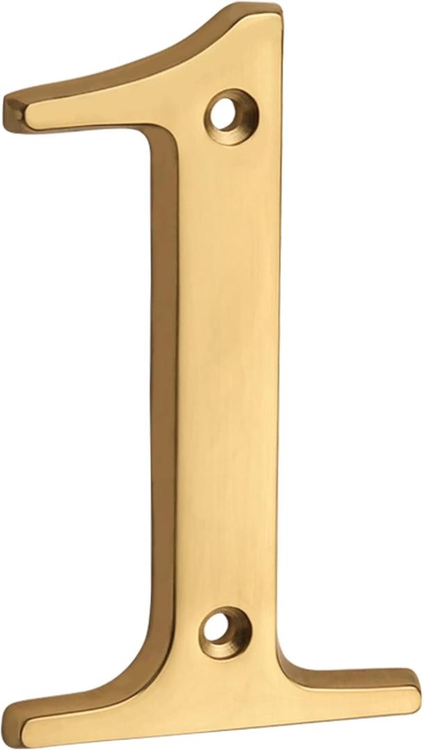 HASWARE House Number Sign 4 inch (10 cm) Polished Brass Finish Stylish Curvy Modern Door Numbers Signage Plaque Street Home Address Numerals(1, Brass)