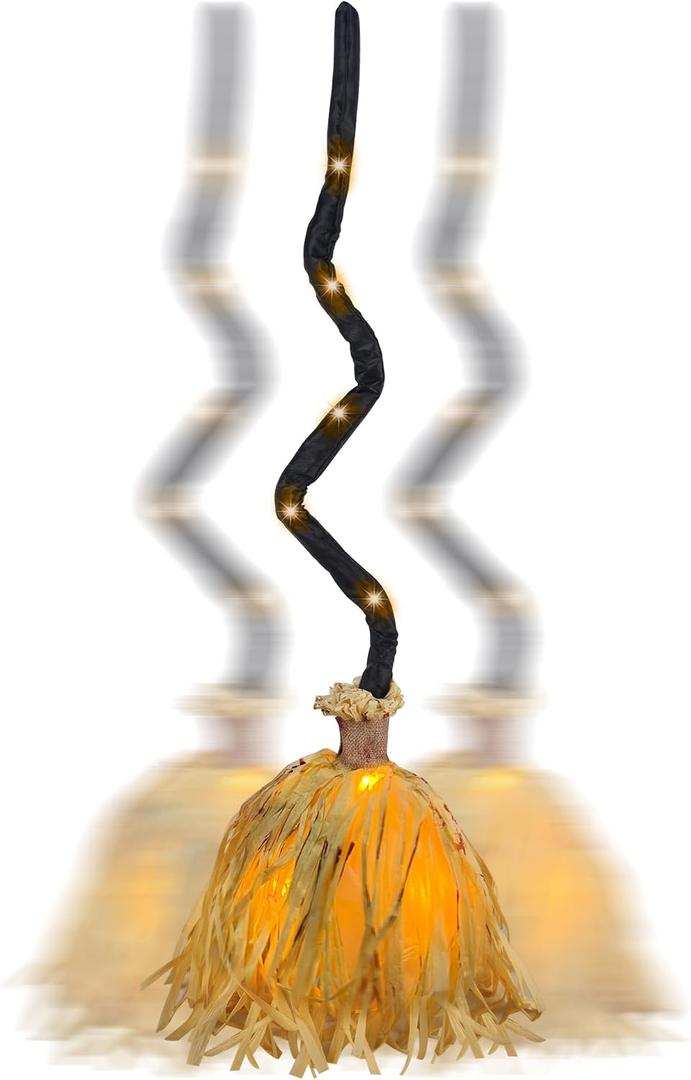 DR.DUDU 35" Animated Witches Broom Halloween Decor Magic Witch Broomstick | Moving, Sound/Touch Activated, Light up, Spooky Sounds, Dancing, for Indoor & Outdoor Porch Room, Halloween Party Decorations