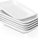 DELLING 8 Inch Rectangular Appetizer Plates, Salad Plates Set, Ceramic Dessert Plates, Small Serving Plates for Salad, Appetizer, Snack, Sushi - Microwave, Oven, and Dishwasher Safe - Set of 6, White