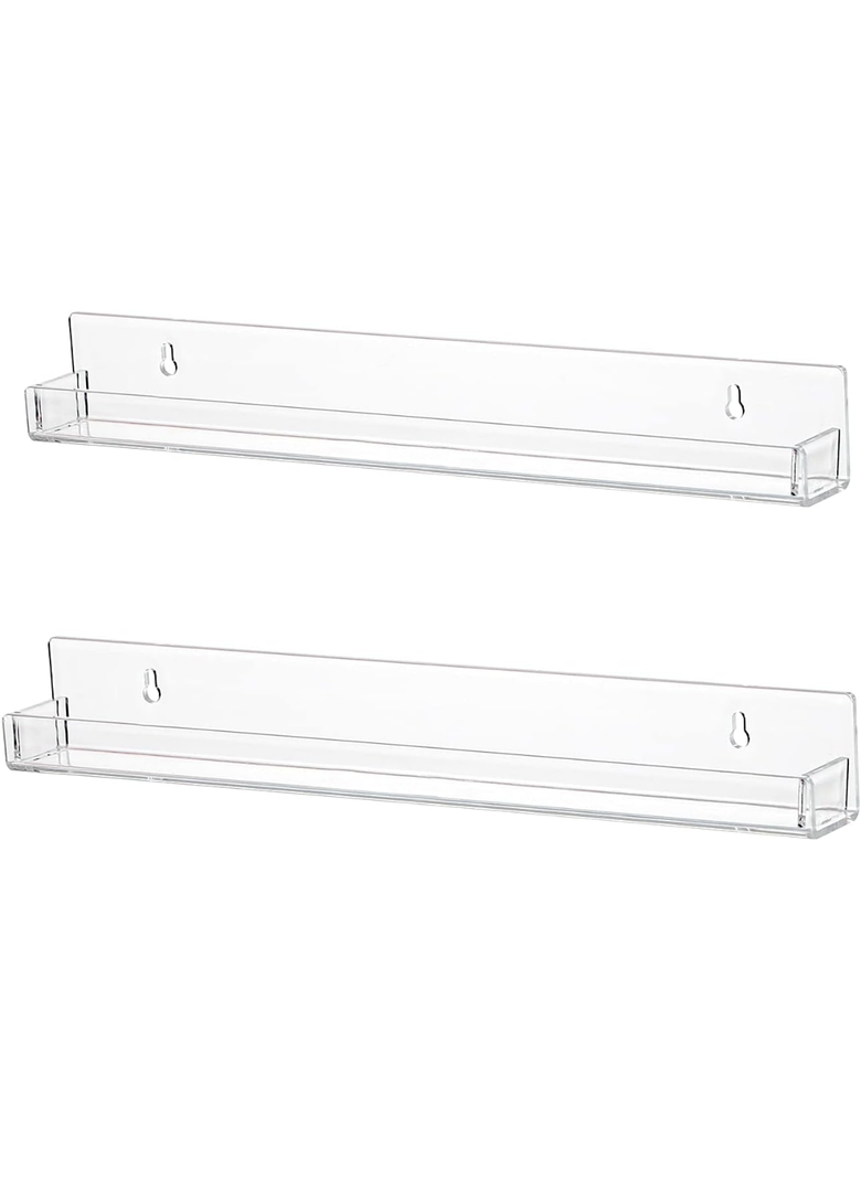 LikeU Nail Polish Rack Wall Mounted Shelf 2 Pack,Clear Acrylic Nail Polish Holder Organizer with Removable Anti-Slip End Inserts,2 Tiers Floating Polish Organizer Display 30 Bottles