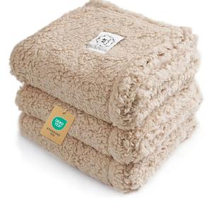 1 Pack 3 Calming Blankets Fluffy Premium Fleece Pet Blanket Soft Sherpa Throw for Dog Puppy Cat Beige Small (23" x16'')