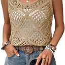 Imily Bela Womens Summer Crochet Tank Tops Knit Sleeveless Scoop Neck Sweater Vest Boho Hollow Out Cover Ups (M)