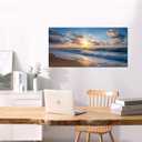 SSNEEKNDG Ocean Wall Art Sunset Beach Seascape Blue Coastal Canvas 20x40 In