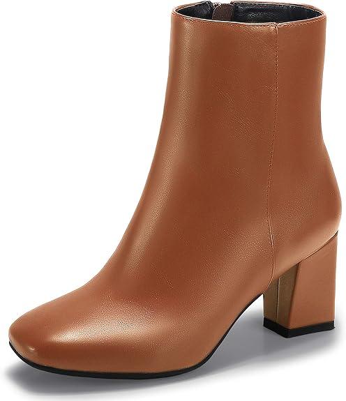 IDIFU Women's Aliza Fashion Square Toe Short Boots Side Zipper Low Block Heel Ankle Booties, Size 9.5