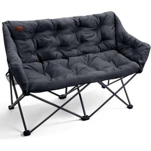 EVER ADVANCED Double Camping Chair for Adults, Padded Folding Camping Loveseat Bench with Side Pocket Portable Camping Couch, Two Person Heavy Duty Outdoor Chair with Cushion,Support 600lbs, Black