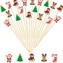 240 Counts Christmas Cocktail Picks Christmas Tree Snowflake Snowman Santa Claus Reindeer,4.7in Bamboo Cocktail Toothpicks Fruit Food Appetizer for Christmas Party Decorations 2024