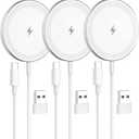 3Pack Magnetic Wireless Charger Pad: 15W Fast Qi Slim Portable Charging Disc for Apple - iPhone 16 16e 15 14 13 12 Series - AirPods 4 3 2 Pro - Samsung Galaxy S25 & Pixel 10 Series Qi2 Ready, White