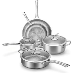 Titanium Cookware Set, 8-Piece Pots and Pans Set, Non-Stick Hammered Pro Titanium Pan with Lid, PFAS/PFOA/PTFE-Free, Dishwasher & Oven Safe, Compatible with Gas Stoves and Induction Cooktops