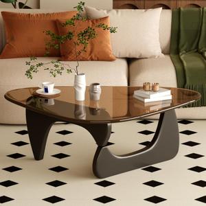 Coffee Table for Living Room Mid Century Modern Center Table with Glass Top and Wood, Brown/Black (32 Inch)