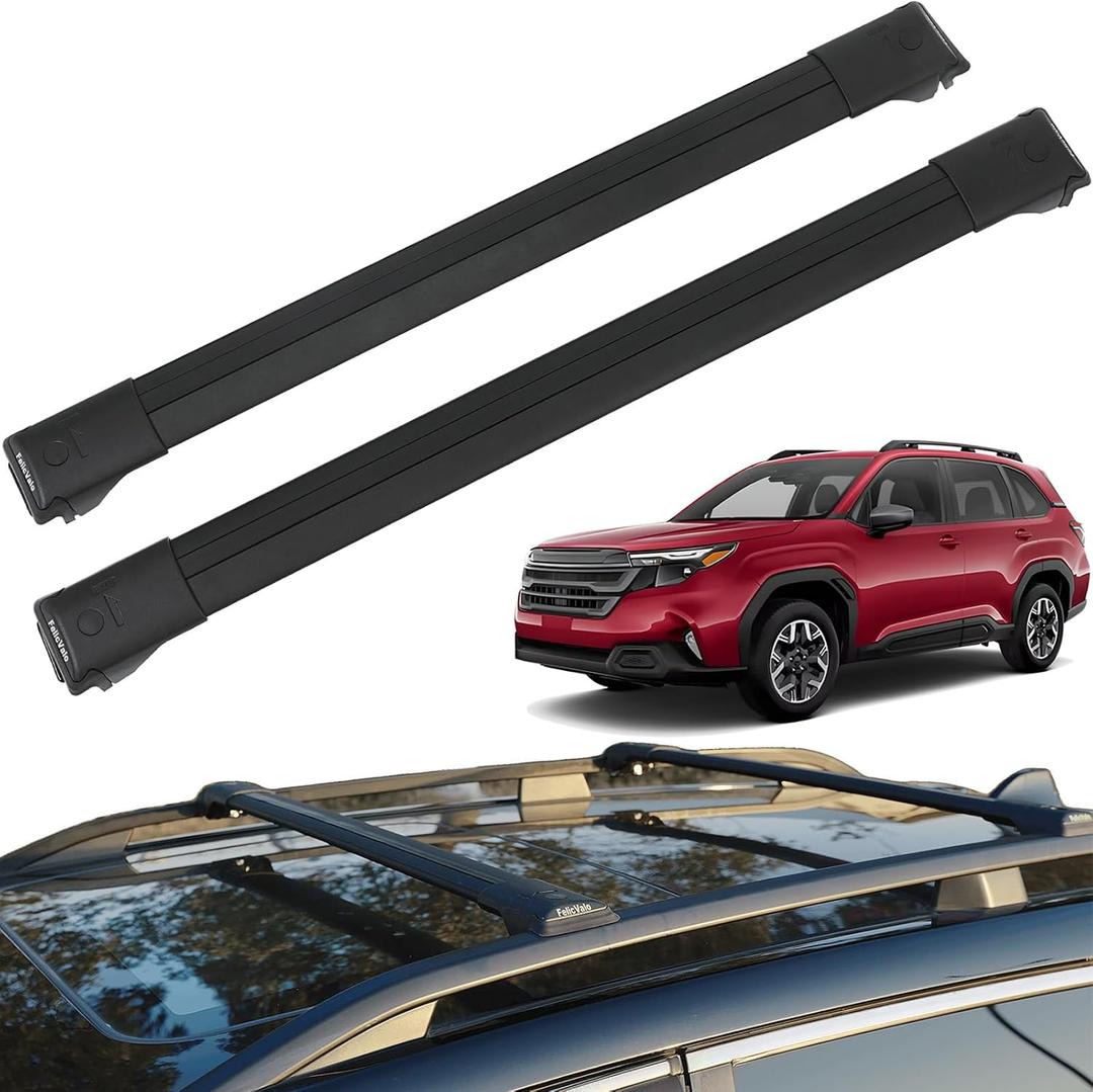 Ultra-Quiet Low-Profile Roof Rack Cross Bars for Subaru Forester 2014-2026 | FelicValo 300lbs All-Metal Heavy Duty Crossbars, Aluminum Roof Rails for Cargo Carrier, Not for Wilderness, Lock-Free Design