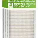 Filtrete 12x30x1 AC Furnace Air Filter, MPR 700, MERV 8, Tough on Pollen, Easy on Airflow, 3-Month Pleated 1-Inch Electrostatic Air Cleaning Filter, 4-Pack (Actual Size 11.81 x 29.81 x 0.81 in)