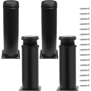 12 Inch Adjustable Furniture Legs Set of 4, Stainless Steel Cabninet Legs Black Furniture Feet - Metal Round Cabinet Feet Replacement Legs for Drawer Dresser Table Couch Sofa(50x300mm)