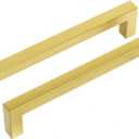 Haidms 10 Pack | 6-5/16inch Gold Cabinet Handles Brushed Gold Drawer Pulls Stainless Steel Cabinet Hardware Square Bar Modern Cabinet Handles for Kitchen Bathroom Cupboard