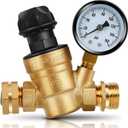 RV Water Pressure Regulator for RV Camper, 3/4" Upgraded Brass Lead-Free Adjustable Water Pressure Reducer with Gauge and Inlet Screen Filter for RV Camper Travel Trailer Accessories 0-160 PSI