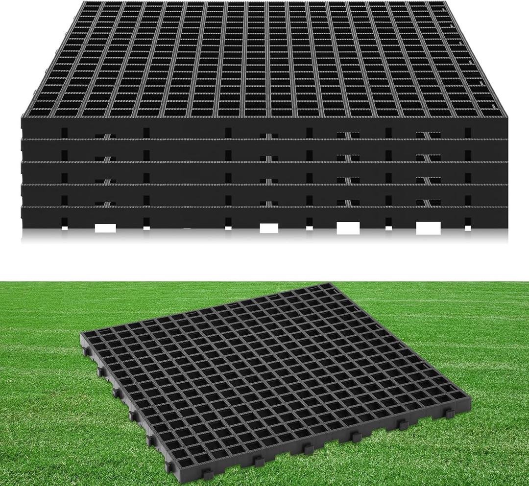 5 Pcs 23.6 x 23.6 in Heavy Duty Ground Protection Mats Drive on Lawn Grid, Heavy Weight Drain Grate Interlocking Non-Slip Floor Mat, 6613 lb Load for Gravel Grid Permeable Pavers
