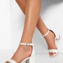 PARTY Women's Open Toe Ankle Strap Low Block Chunky Heels Sandals, White Pu B, 11