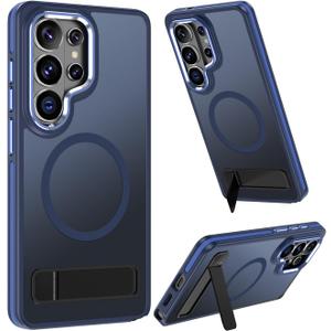 MAKAVO Magnetic for Samsung Galaxy S26 Ultra Case with Stand, Compatible with MagSafe, Slim Translucent Matte Military-Grade Drop Protection Phone Cover, Blue
