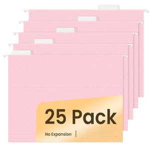 SUNEE Hanging File Folders Legal Size, Pink File Folders 25 Pack 1/5-Cut Tabs, Stay Organized for Your Home and Office Bulk File and Documents