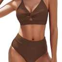 Sucrefas Women's High Waisted Bikini Set Two Piece Twist Knot Swimsuit Criss Cross Bathing Suit (Medium, Coffee)
