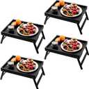 4 Pack Bamboo Bed Tray Table with Folding Legs,Breakfast Trays,Serving Tray,Laptop Trays for Working,Food Snack Tray for Bed and Sofa(Black)