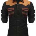 COOFANDY Mens Shirt Western Cowboy Embroidered Long Sleeve Slim Fit Casual Cotton Button Down Hippie with Pockets, Black, Large, Long Sleeve