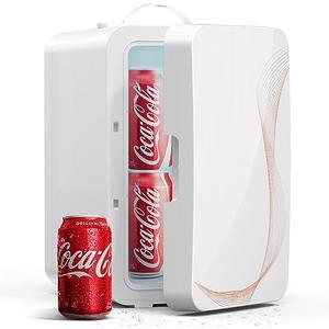 SUAVO Mini Fridge for Bedroom Skincare Fridge 6L/8 Cans Small Refrigerator Compact Refrigerator 110V AC/12V DC Portable Cooler and Warmer for Skin Care Cosmetic Beverages Drinks, Office Dorm and Car