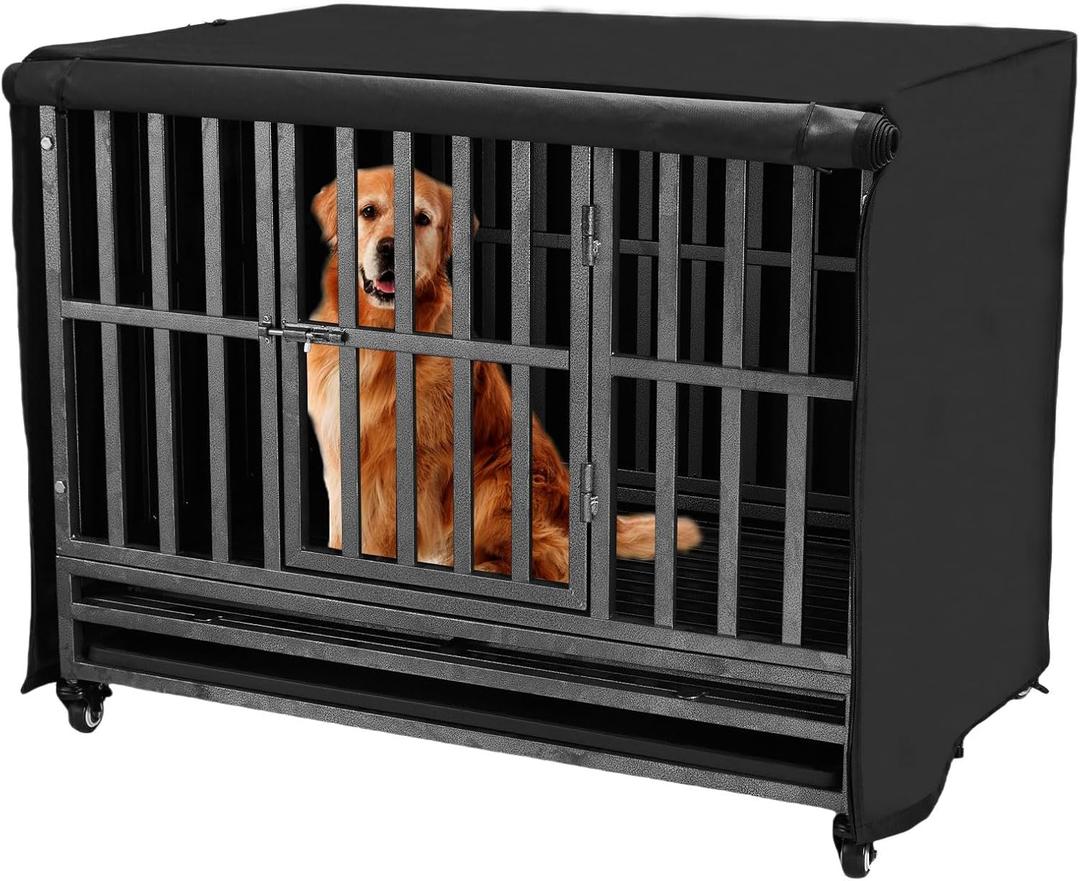 48 inch Heavy Duty Dog Crate Cover Durable 600D Oxford Fabric Dog Kennel Cover Soundproof Waterproof Sunshade Fit For Wire Dog Cage Covers With Breathable Side Window( Only Covers)