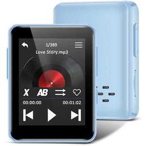 32GB MP3 Player for Kids, 1.8 inch Portable Small Music Bluetooth MP3 Player with Speaker, FM Radio, Voice Recorder, Alarm Clock, Stopwatch, Up to 512GB(Blue)
