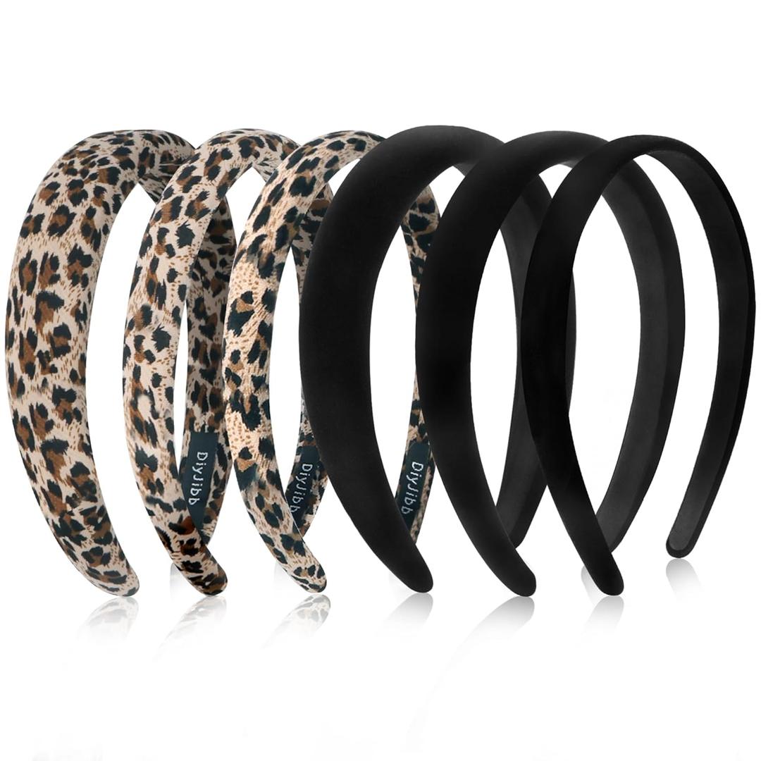 2 x DiyJibb Velvet Headbands for Women and Teens, 6PCS Non-Slip Padded Hairbands with 3 Width Options (0.6", 0.8", 1.2"), Soft Comfortable Hair Accessories for Daily Wear, Makeup, Sports, and Gifts (BlackWhite leopard print)