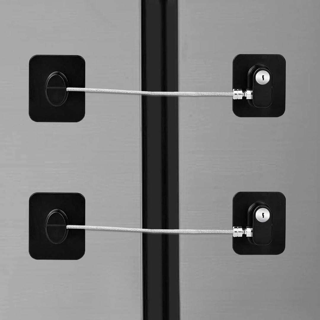 Refrigerator Lock with Key, Lock for Fridge Freezer,Fridge Locks, Cabinets and Drawers, Air Oven Air Fryer, Closets, Windows, 2 Pack Refrigerator Locks with 4 Keys