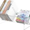 Clear Acrylic Small Bookshelf,Desk Bookcase for Kids Space-Saving Book Holder,Slanted Transparent Mini Book Storage Rack for Office Bedroom Living Room