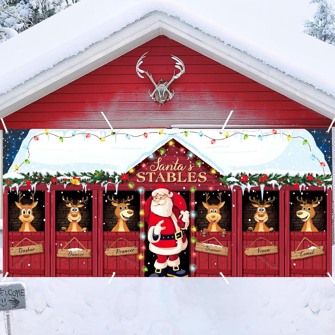 16 x 7ft Christmas Garage Door Banner Decoration Magnetic Garage Door Covers Large Christmas Backdrop Decorations for Indoor Outdoor Xmas Party(Santa Claus)