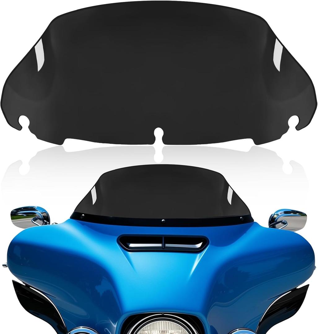 Black 9" Motorcycle Wave Windshield Windscreen Compatible for 2014-2023 Harley Davidson Touring Street Glide Electra Glide Tri Glide FLHX FLHXU FLHTC FLTR FLTR FLHTK FLHXSE