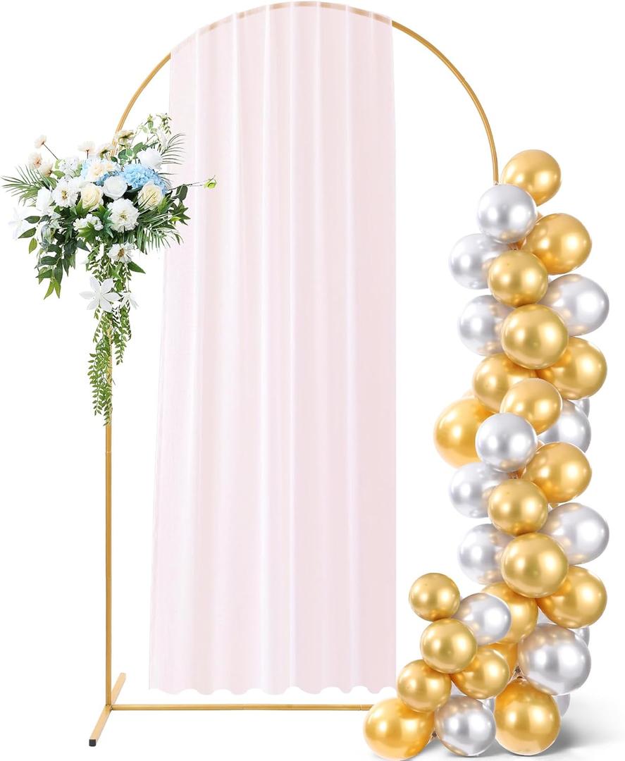 Metal Arch Backdrop Stand with 50 Balloons & Balloon Chain, 4ft(W) x 7.2ft(H) Gold Wedding Arch Frame for Ceremony, Birthday Party, Baby Shower, Garden Decor