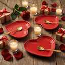 3 Pcs Red Heart Shaped Spoon Rest Mother's Day 5 Inch Heart Ceramic Spoon Holder Cooking Utensil Rest for Stove Top Spatula Kitchen Counter Dining Cute Birthday Mother's Day