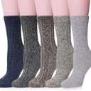 MQELONG Womens 5 Pairs Soft Thick Comfort Casual Cotton Warm Wool Crew Winter Socks (One Size, 5 Pack Solid Color B)