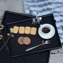16 x 11 Inches Extra Large Solid Wood Serving Tray for Tea Coffee Table Snack Food Meals Serving Plate Kitchen Party Bar Breakfast Server with Raised Edges Black Wooden Decorative Ottoman Tray