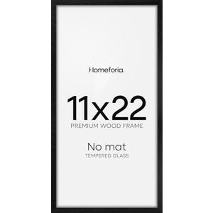Homeforia 11x22 Black Wood Frame, High End Oak 11 x 22 Newspaper Display Frames without Mat, Wooden 22x11 Thin Picture Frames for Wall, 11 by 22 Black Poster Frames, Tempered Glass, Wall Kit, Set of 1