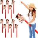 Chivao 12 Pieces Inflatable Stick Horse Cute Horse Head Stick Blow up Balloon Colorful Cowboy Cowgirl Party Decorations for Themed Birthday Party(Red)
