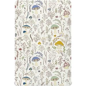 Fitted Crib Sheets Wild Plants Mushroom Stretchy Portable Playard Sheets for Baby Toddler, Breathable Soft Mini Crib Mattress 52 x 28 in for Boys and Girls