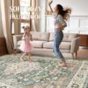 9x12 Area Rug Living Room: Machine Washable Boho Large Vintage Soft Rugs Stain Resistant Farmhouse Oriental Non Slip Indoor Floor Carpet for Bedroom Nursery Kids Playroom Office Dining Room- Green