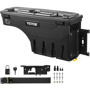 VEVOR Truck Bed Storage Box, Lockable Lid, Waterproof ABS Wheel Well Tool Box 6.6 Gal/20 L with Password Padlock, Compatible with Dodge Ram 1500 2019-2021, Passenger Side, Black