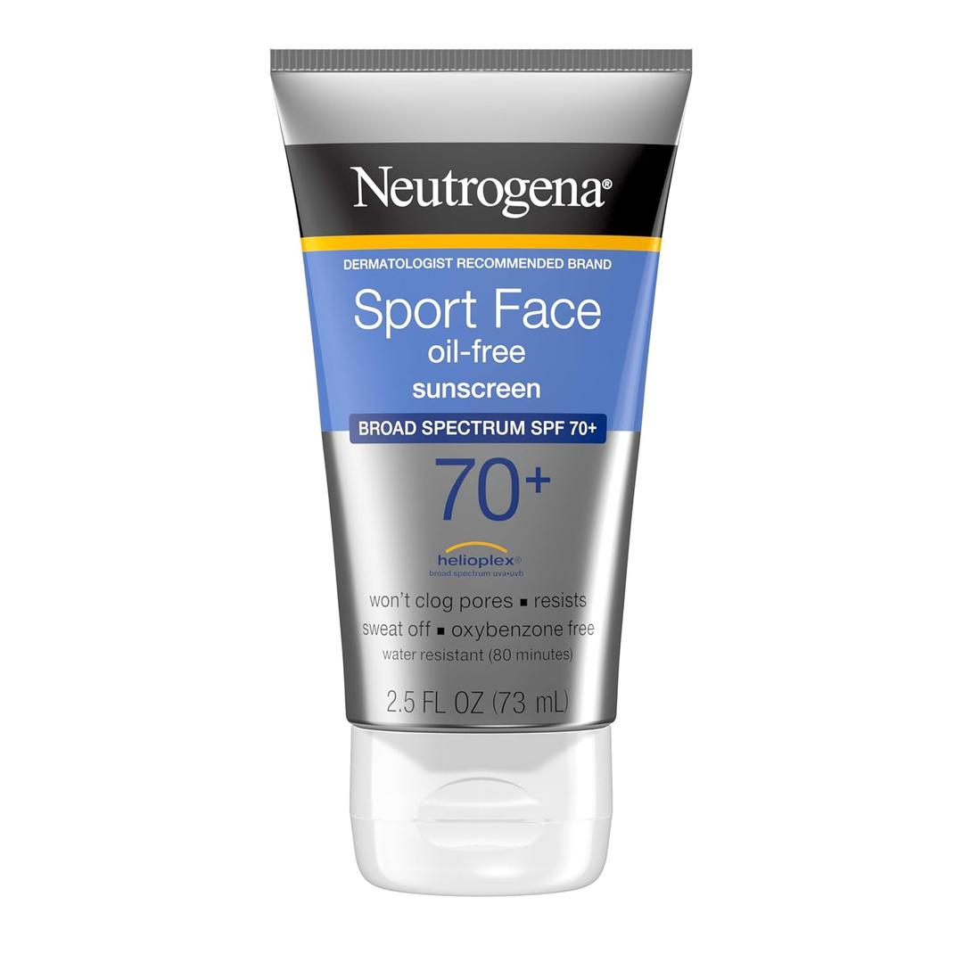 Neutrogena Sport Face Sunscreen SPF 70+, Oil-Free, 2.5 fl oz, Sweat & Water-Resistant, Broad-Spectrum UVA/UVB, Nourish & Restore Skin Balance, Oxybenzone Free Sunscreen For Face