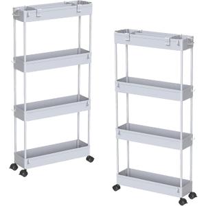SPACELEAD 2-piece Set Slim Storage Cart 3 Tier, Bathroom Organizer Rolling Utility, Mobile Shelving Unit Slide Out for Office, Kitchen, Laundry Room & Narrow Places