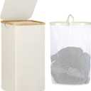 iEGrow Laundry Basket with Lid, 110L Large Laundry Hamper with Handle and Lid, Collapsible Clothes Basket Organizer with Removable Inner Bag for Clothes Toys Towels - Beige