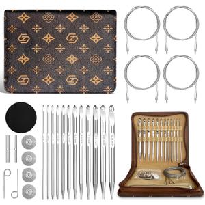 Tunisian Crochet Hooks Set-12 Hooks(3mm-10mm) Aluminium Interchangeable Crochet Hooks with Cable,Ergonomic Grips Afghan Crochet Knitting Needles for Crocheting Stainless (26)